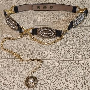 VTG Streets Ahead Black and Gold Women's Belt with Chain